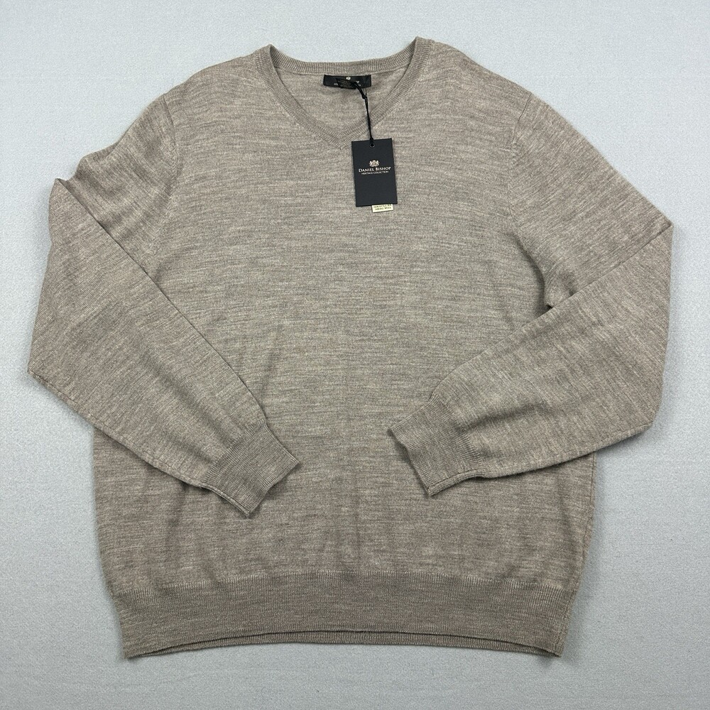 Daniel Bishop Sweater Men 2XL Brown Heather V-Neck Pullover Sweatshirt Wool XXL
